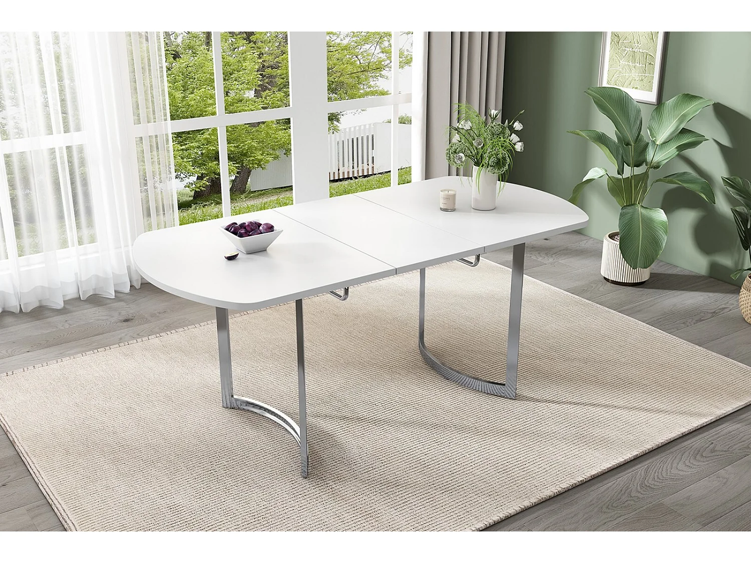 Table à manger extensible 4 à 6 personnes - MDF Laqué Blanc - charge max 60kg - 140/180x80x75cm