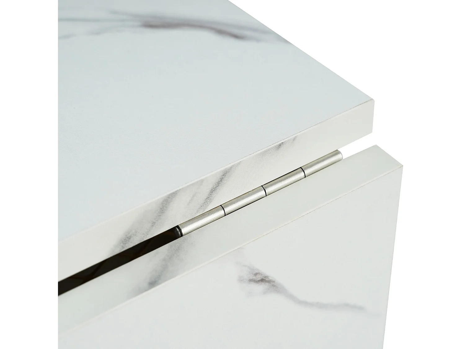 Table à manger extensible et pliable, avec tiroir et étagère, panneaux de particules, Blanc et Doré, 160x70x75cm