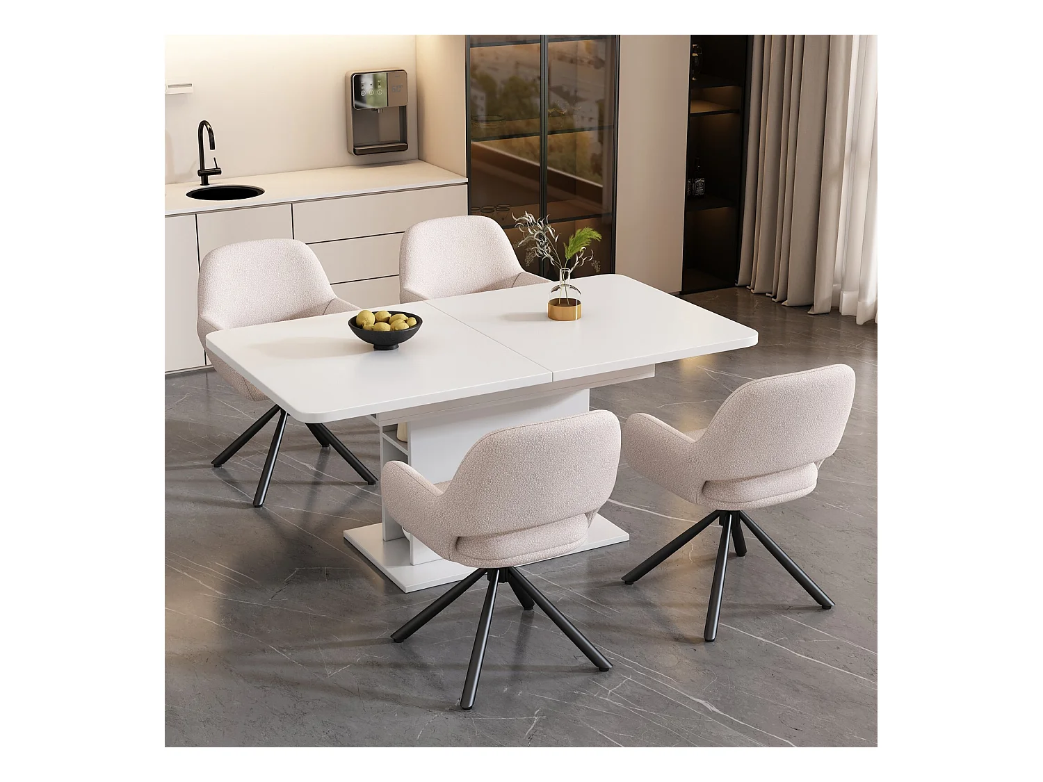 Ensemble table à manger + 4 chaises Sherpa - extensible 6 à 8 personnes - avec 6 niches - Panneaux de particules - 130x70cm