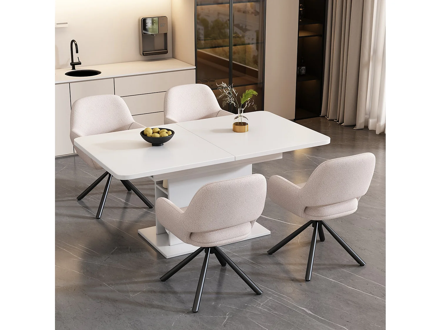 Ensemble table à manger + 4 chaises Sherpa - extensible 6 à 8 personnes - avec 6 niches - Panneaux de particules - 130x70cm