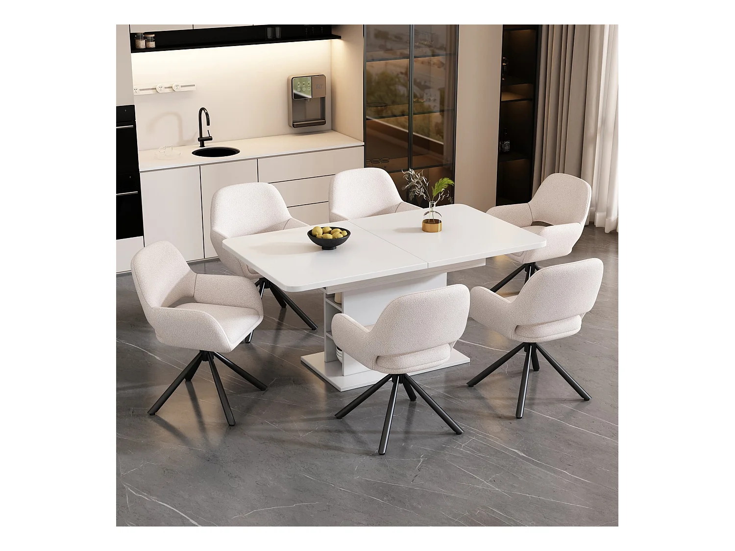Set da tavolo da pranzo + 6 sedie Sherpa - Extensible da 6 a 8 persone - con 6 nicchie - pannelli di particelle - 130x70cm
