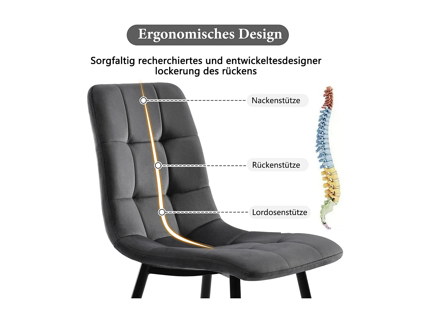 Tavolo da pranzo estendibile con 8 sedie in velluto grigio - MDF laccato bianco - 140/180 × 80 × 75 cm
