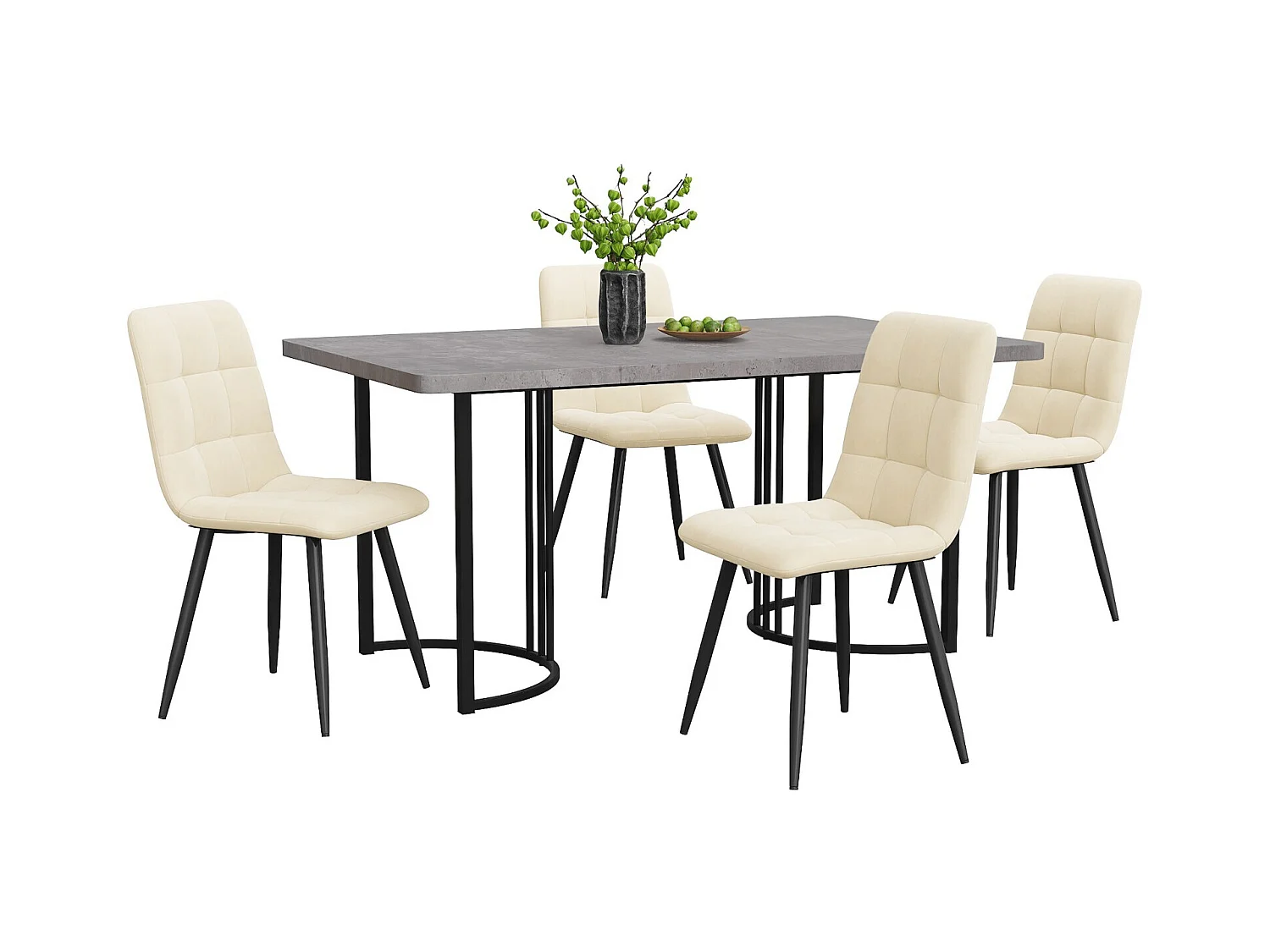 Table à manger avec 4 chaises ergonomique velours - effet marbre gris - MDF et cadre métallique - table pied réglable - 140x80x75cm
