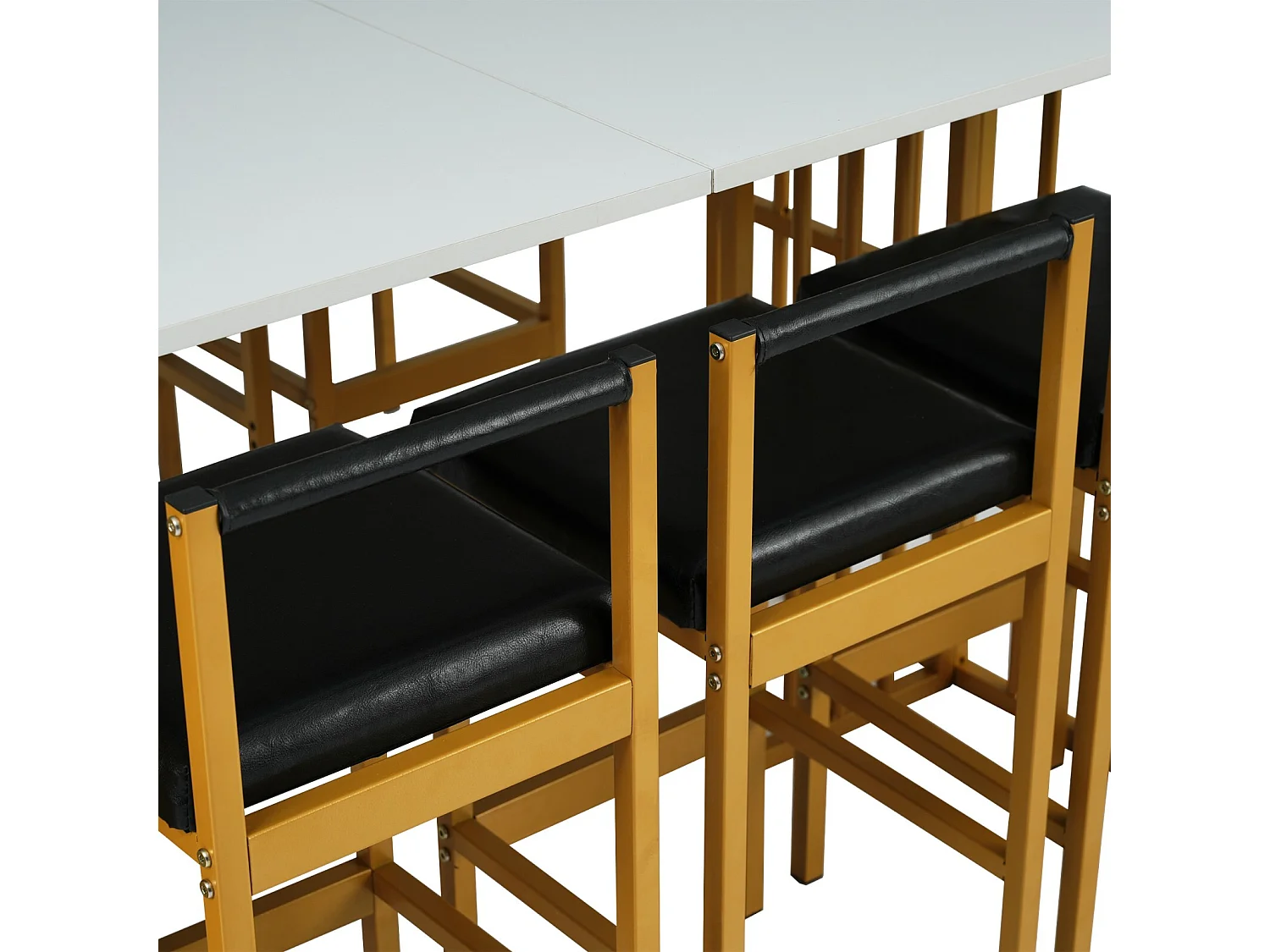 Tavolo da pranzo con ripiani di stoccaggio e sgabelli da 6 bar - design di lusso - pannelli di particelle - 156x78x78 cm - bianco e oro