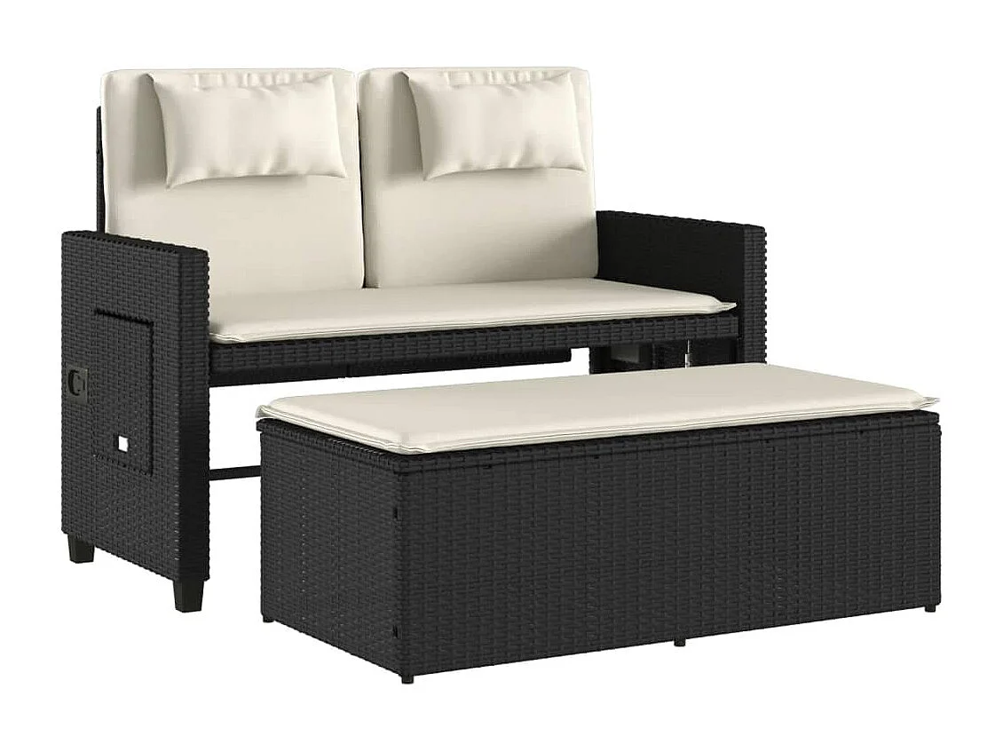 Sillón reclinable de jardín con cojines ratán sintético negro