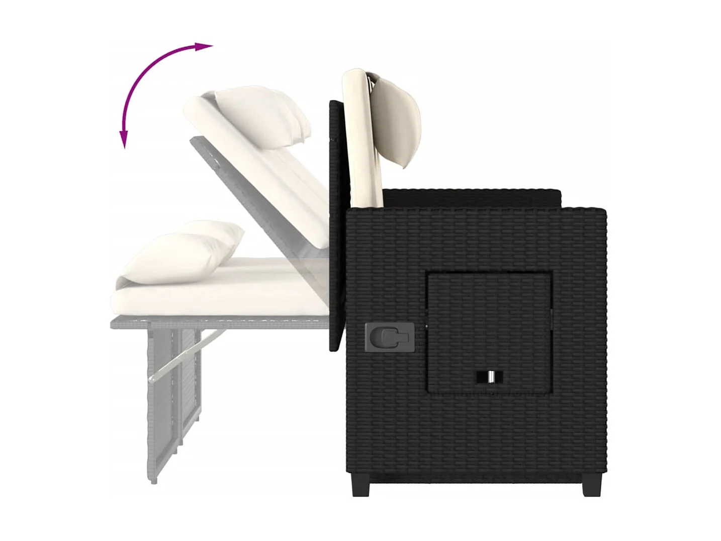 Sillón reclinable de jardín con cojines ratán sintético negro