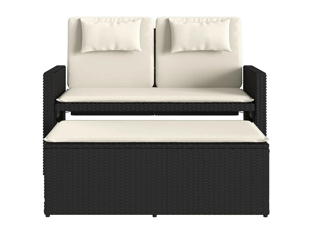 Banc inclinable de jardin avec coussins noir résine tressée