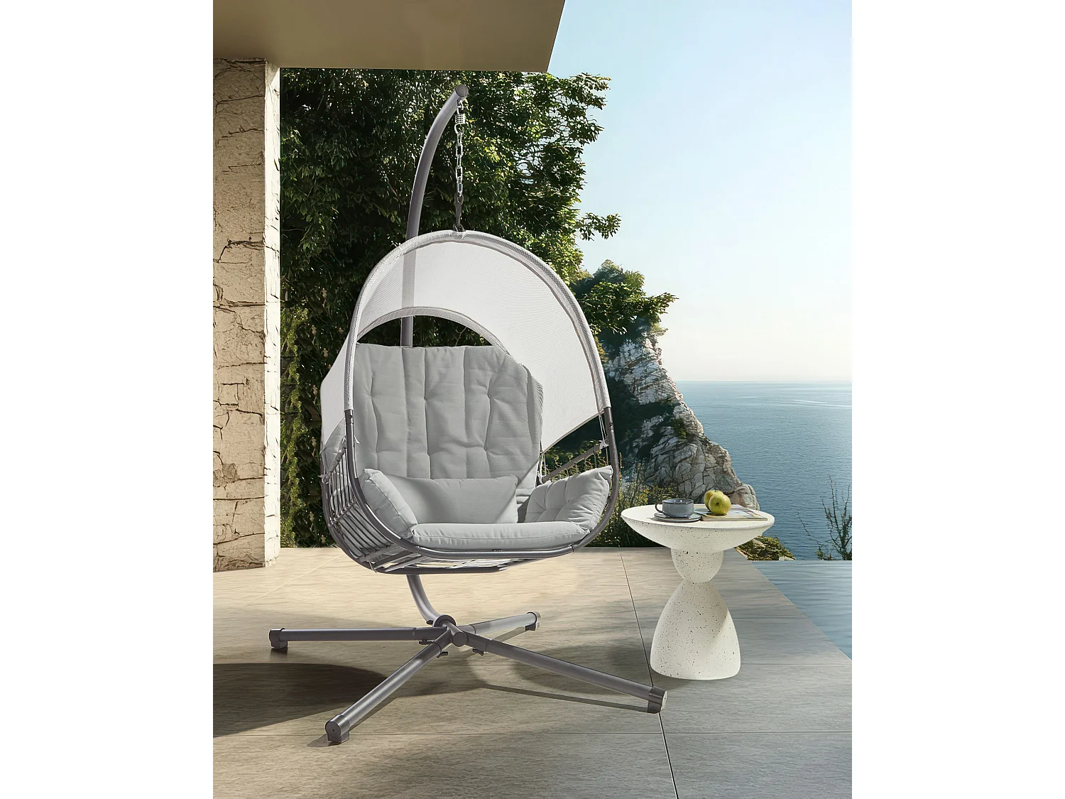 Fauteuil suspendu avec support ALVIANO Tissu Gris clair