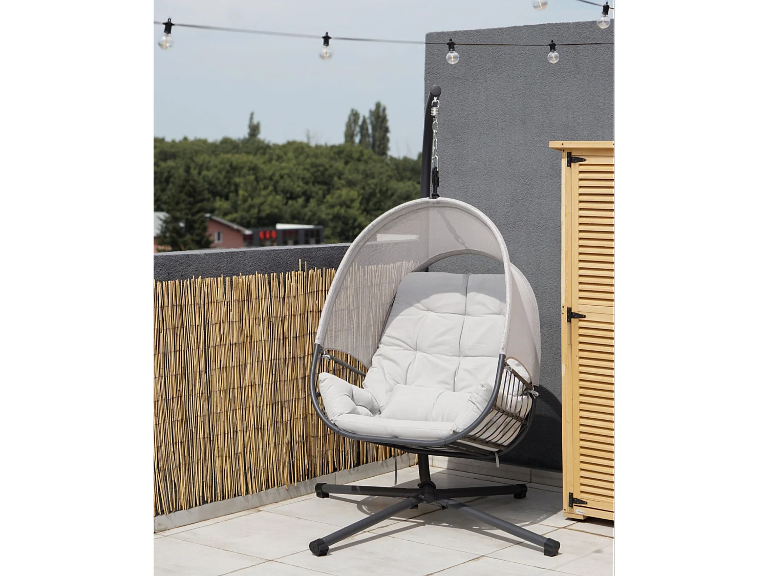 Fauteuil suspendu avec support ALVIANO Tissu Gris clair