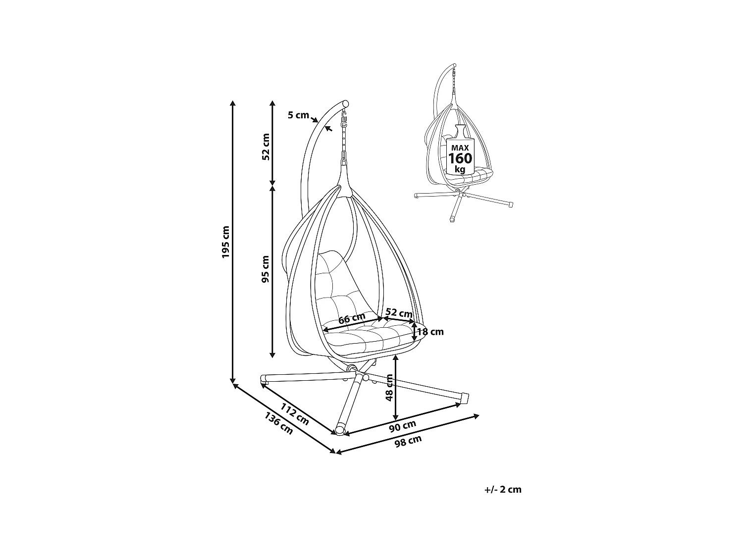 Silla colgante con soporte AVEGNO Tela Gris claro