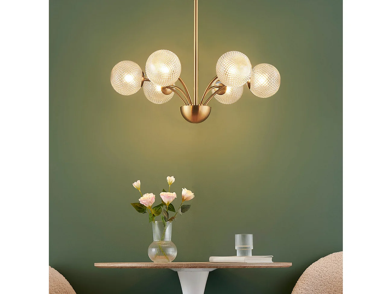 Lustre doré moderne 6 boules en verre - Gala