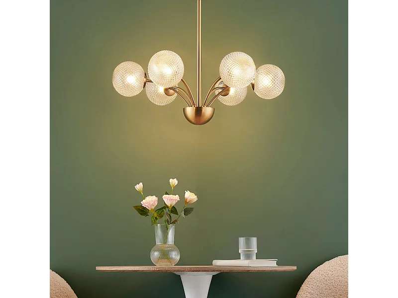 Lustre doré moderne 6 boules en verre - Gala