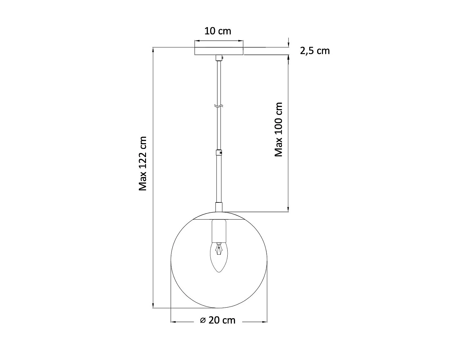 Suspension tendance boule en verre strié - Niccolo