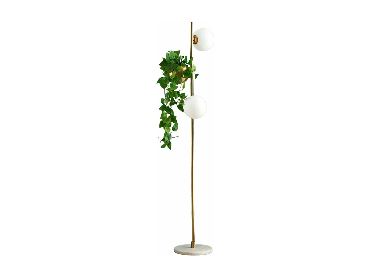 Lampadaire doré verre blanc avec support plante - Ortensia