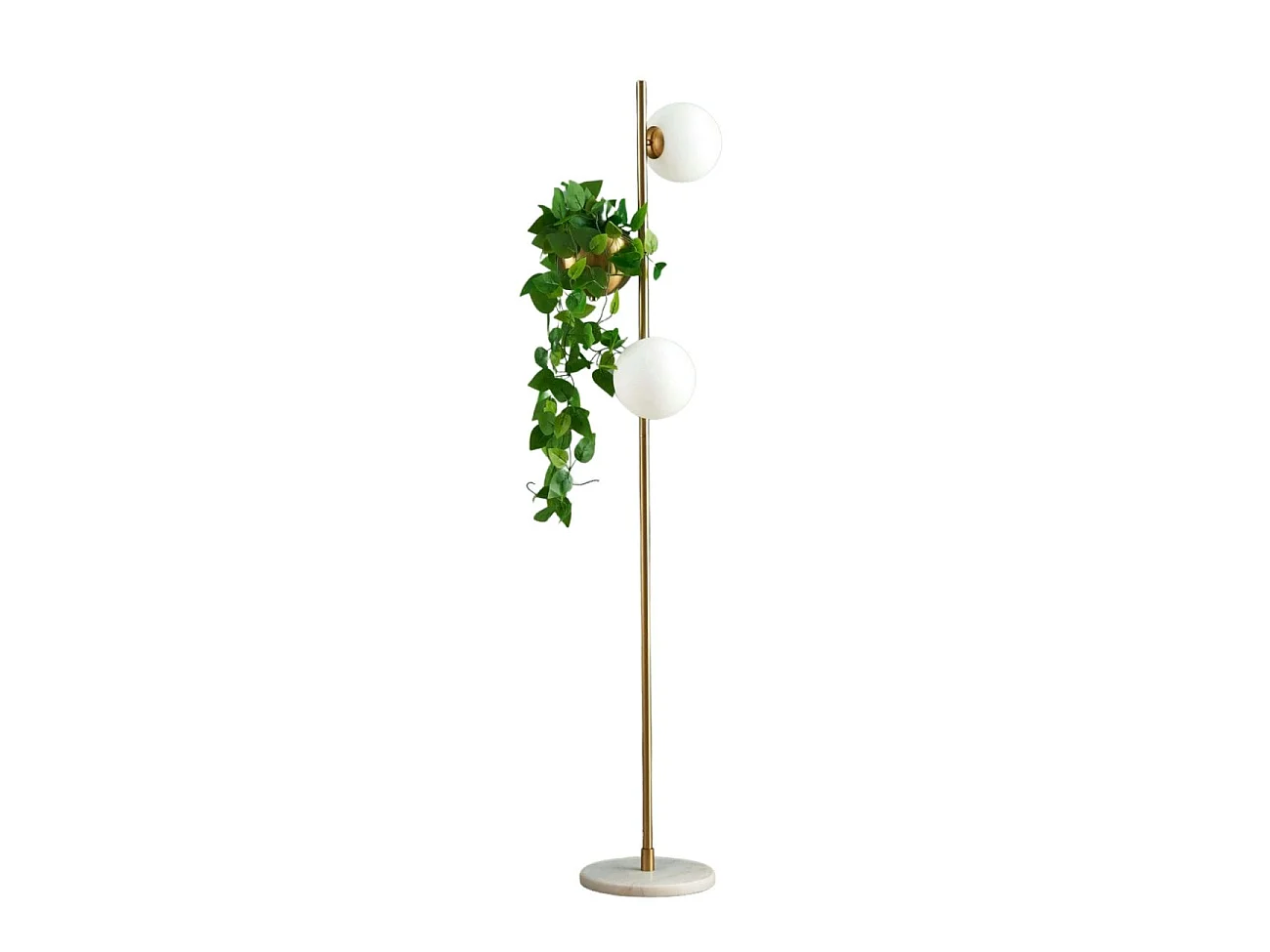 Lampadaire doré verre blanc avec support plante - Ortensia