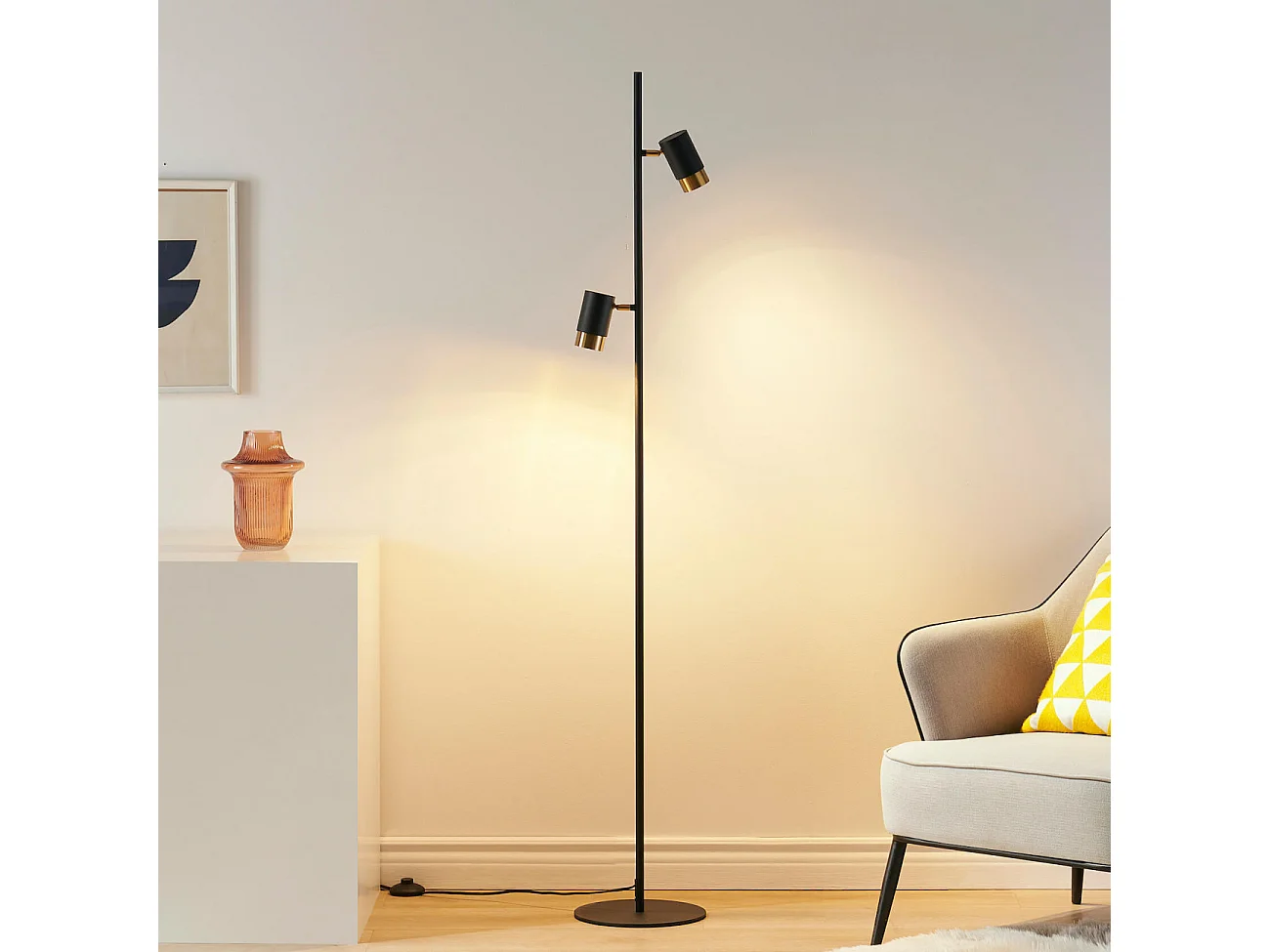 Lampadaire design noir double spots orientables - Elya