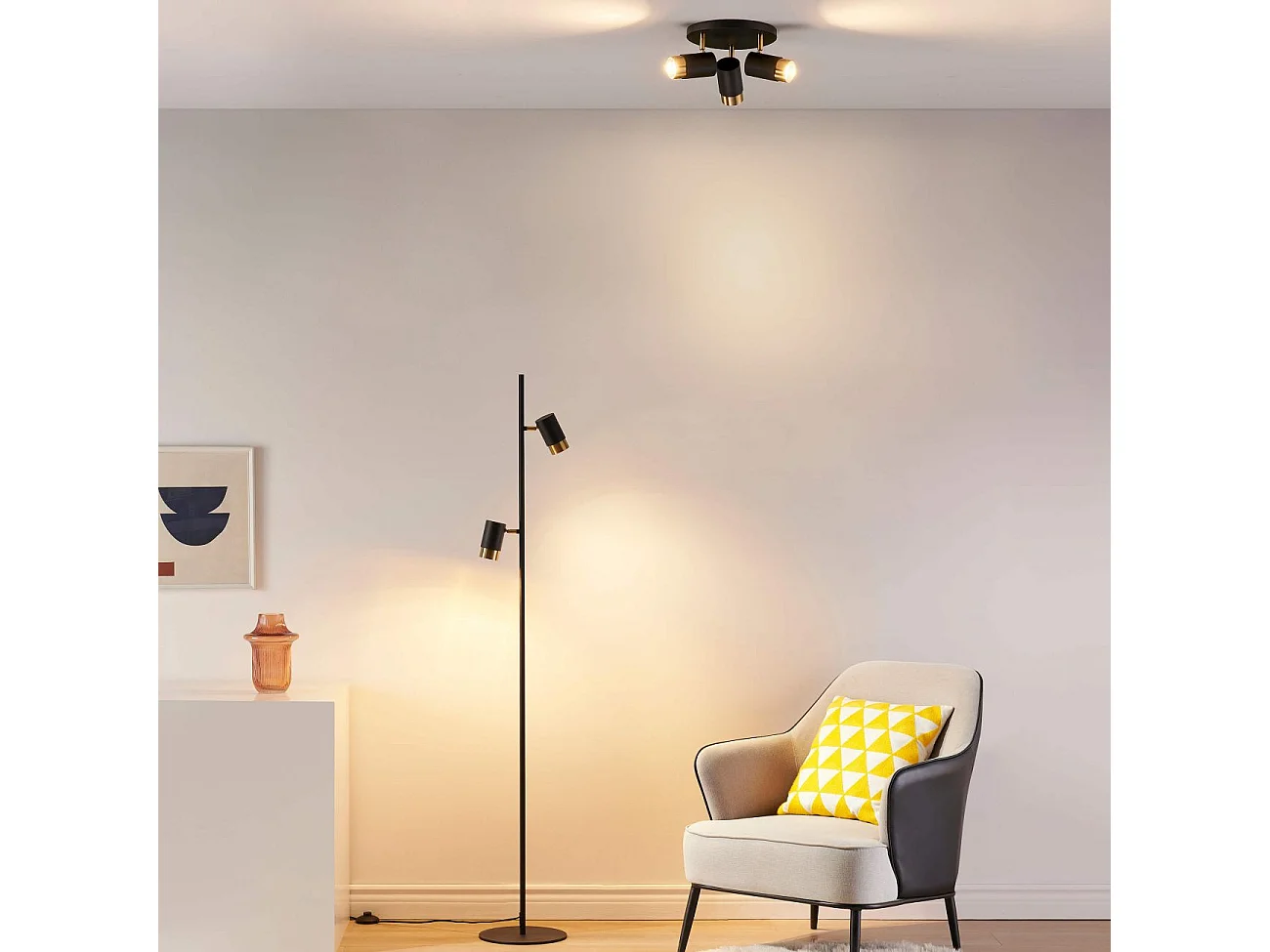 Lampadaire design noir double spots orientables - Elya