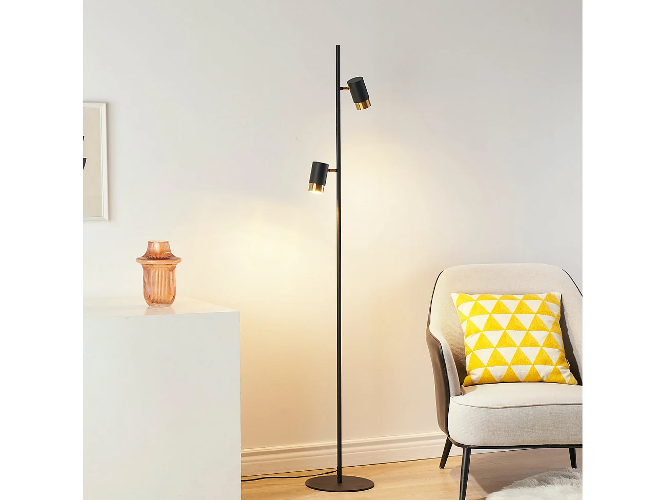Lampadaire design noir double spots orientables - Elya