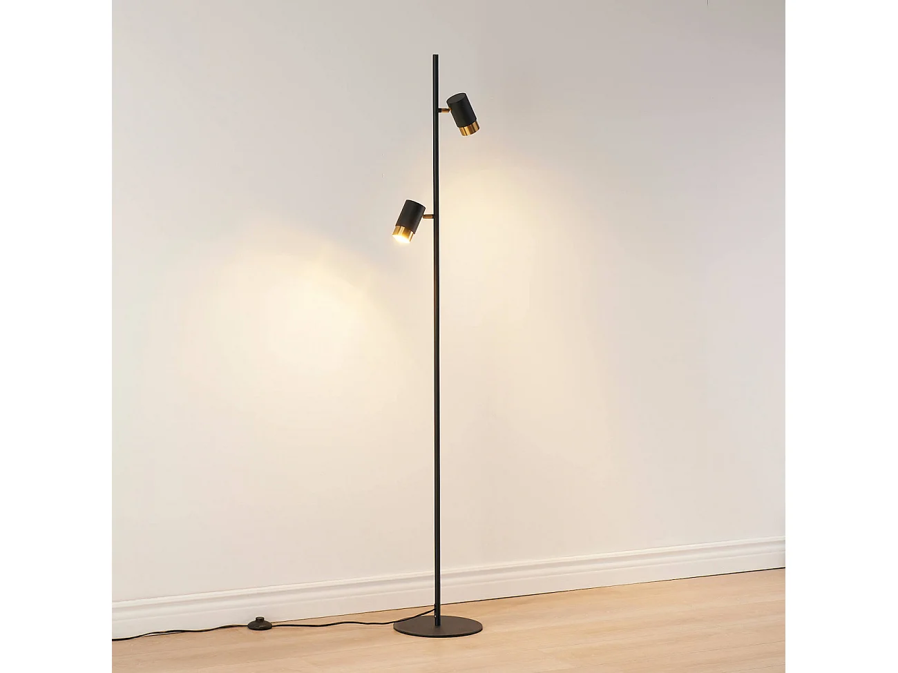 Lampadaire design noir double spots orientables - Elya