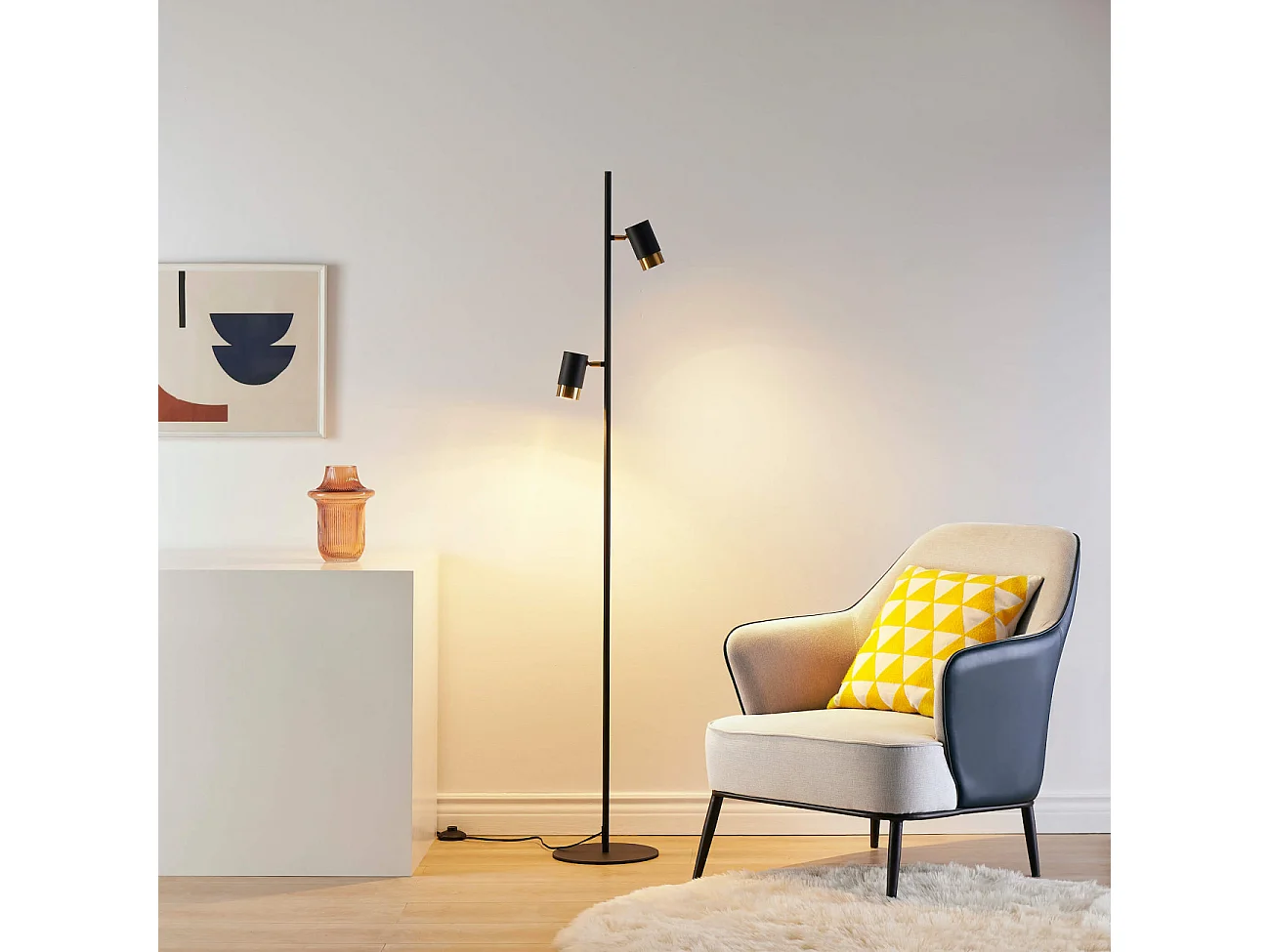 Lampadaire design noir double spots orientables - Elya