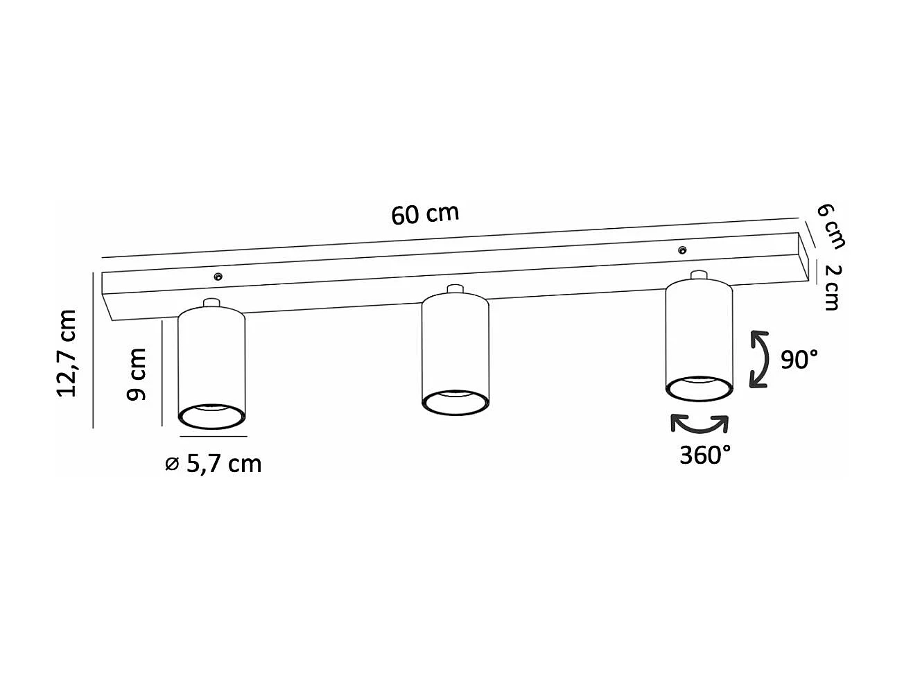 Plafonnier noir à trois projecteurs - Renzo