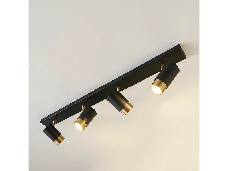 Plafonnier moderne 4 projecteurs orientables noirs et dorés - Pozzo