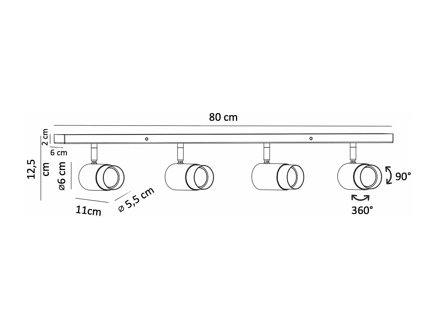 Plafonnier moderne 4 projecteurs orientables noirs et dorés - Pozzo