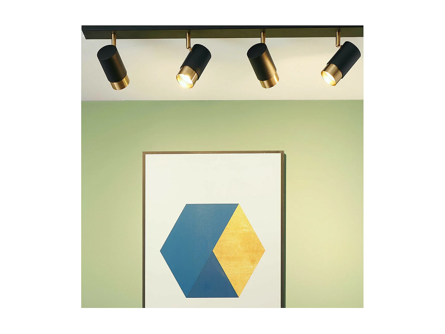 Plafonnier moderne 4 projecteurs orientables noirs et dorés - Pozzo