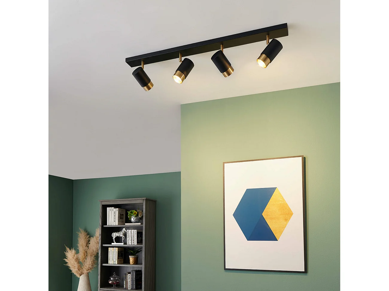 Plafonnier moderne 4 projecteurs orientables noirs et dorés - Pozzo