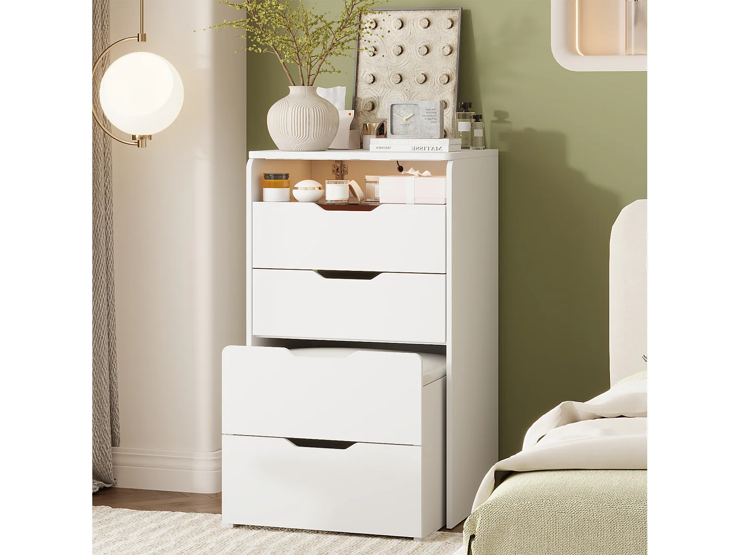 Petite coiffeuse avec miroir rabattable - LED 3 couleurs - tabouret, 3 tirois, 48x40x81.5cm, Blanc