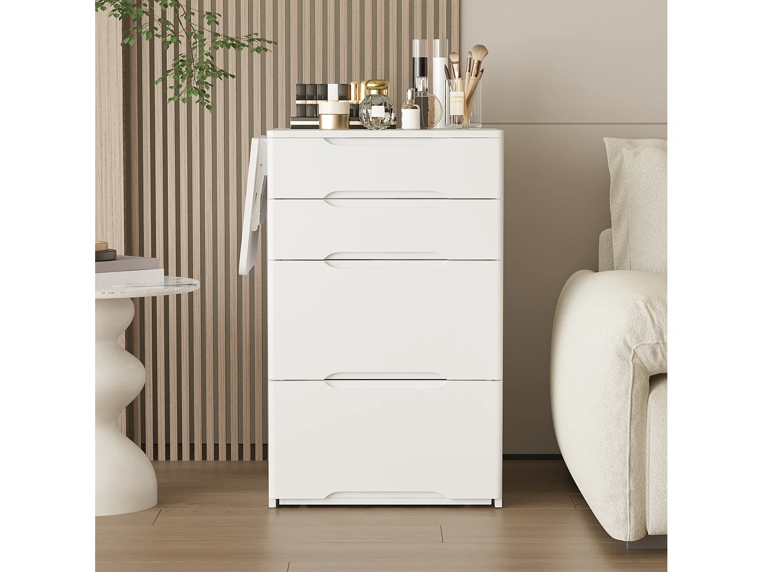 Coiffeuse avec miroir rabattable,éclairage tricolore,tiroirs,Salon,‎Blanc,50x40x81.5cm