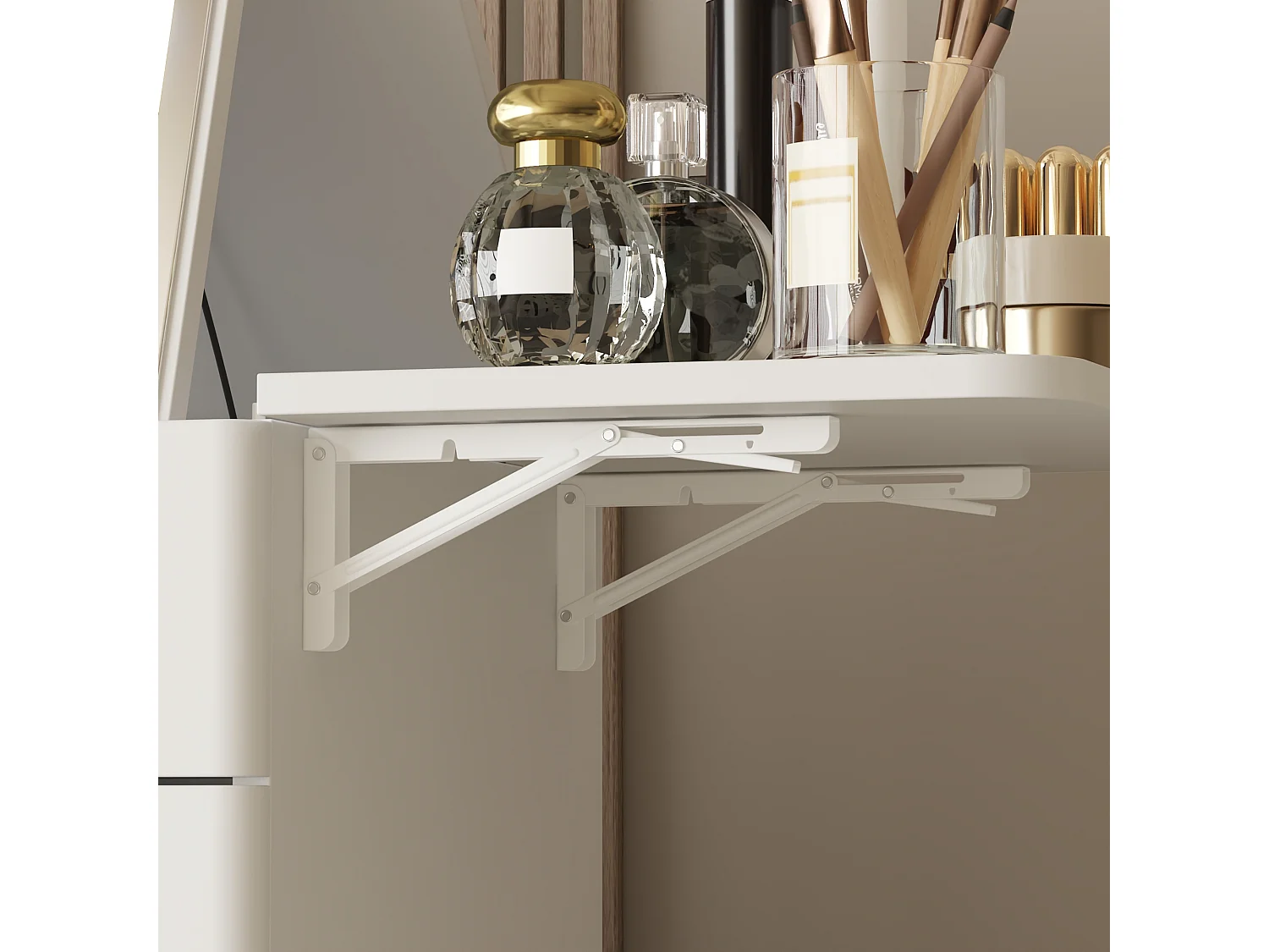 Coiffeuse avec miroir rabattable,éclairage tricolore,tiroirs,Salon,‎Blanc,50x40x81.5cm