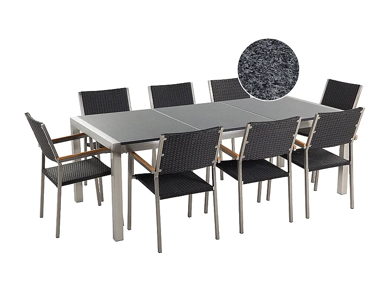 Gartenmöbel Set 9-teilig Edelstahl schwarz Tisch 220 cm 8 Rattanstühle Grosseto