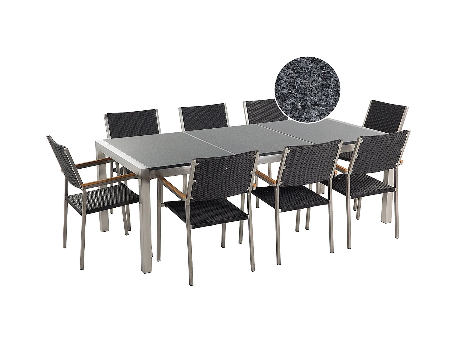 Gartenmöbel Set 9-teilig Edelstahl schwarz Tisch 220 cm 8 Rattanstühle Grosseto