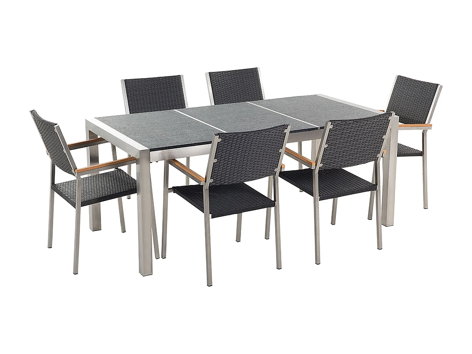 Conjunto de comedor exterior 8 plazas GROSSETO Placa triple Granito Pulido Gris/Negro