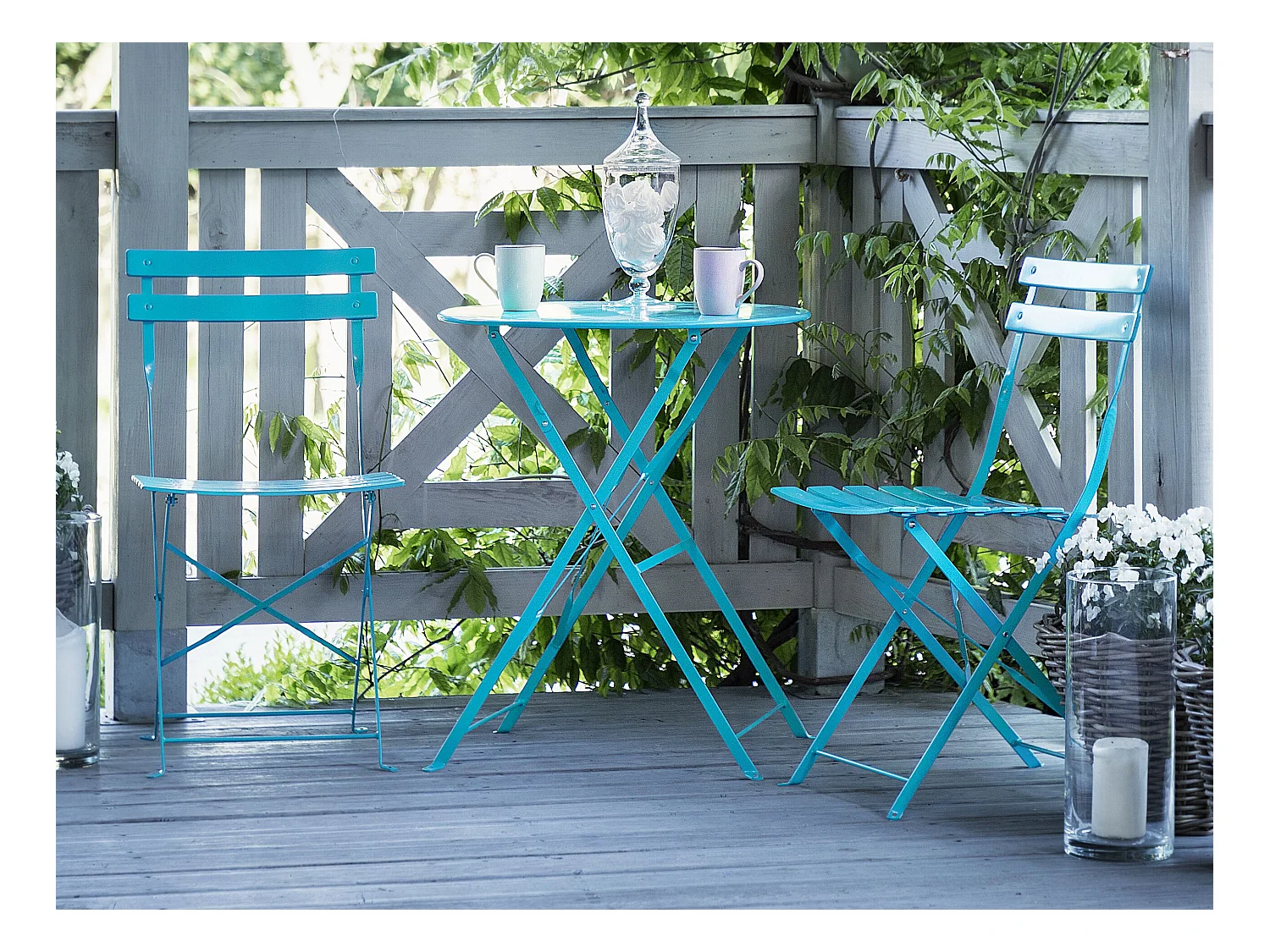 Ensemble pour bistro Pliant FIORI Métal Turquoise
