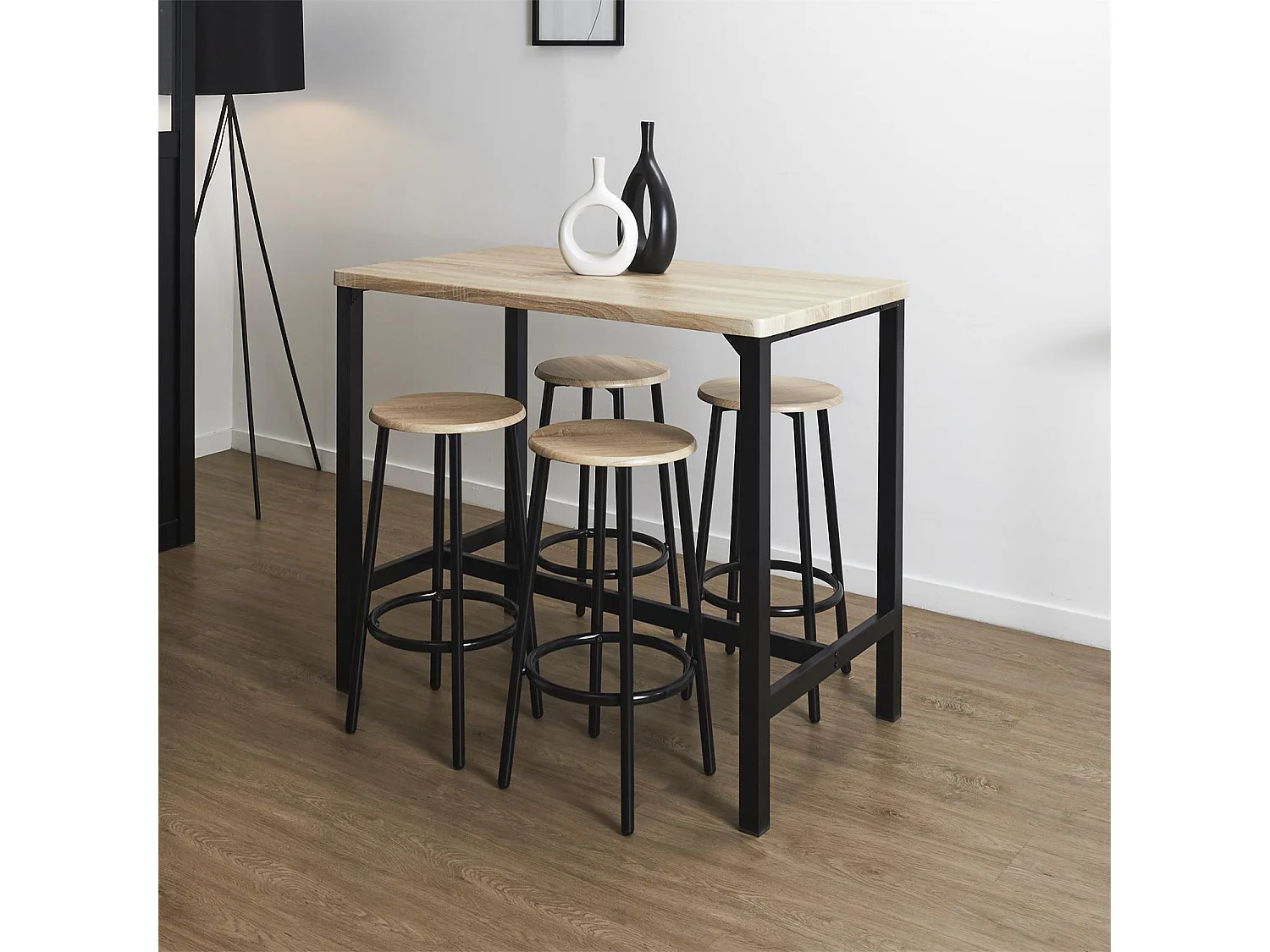 Table Mange Debout Et 4 Tabourets Loka Marron, Noir