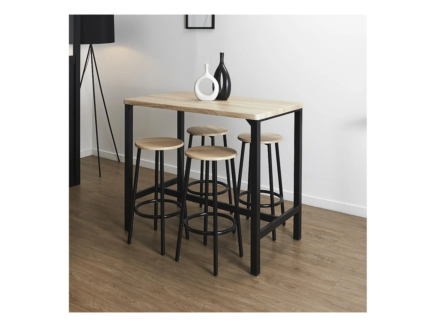 Table Mange Debout Et 4 Tabourets Loka Marron, Noir