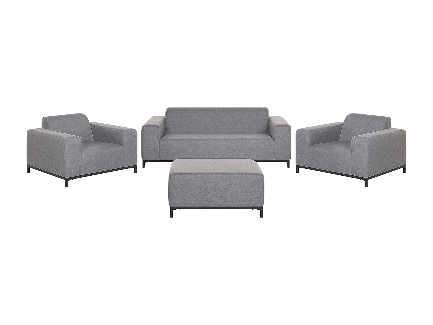 Modernes Loungeset 4-teiliges Polsterbezug / schwarzes Gestell grau Rovigo