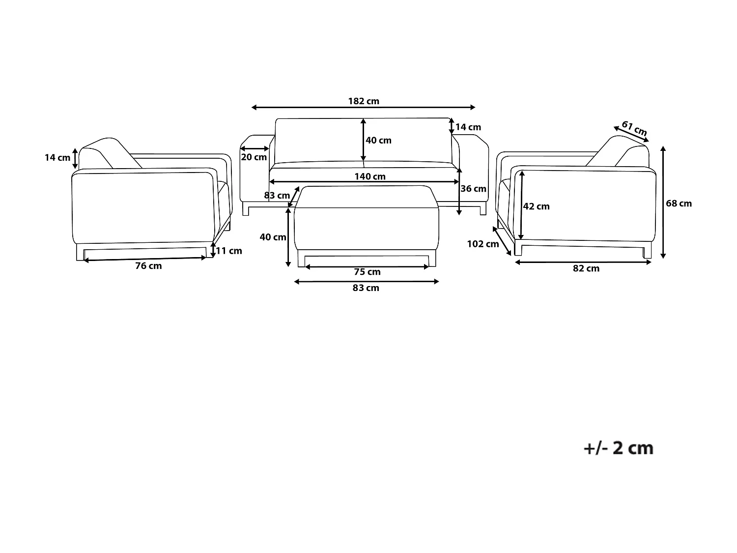Modernes Loungeset 4-teiliges Polsterbezug / schwarzes Gestell grau Rovigo