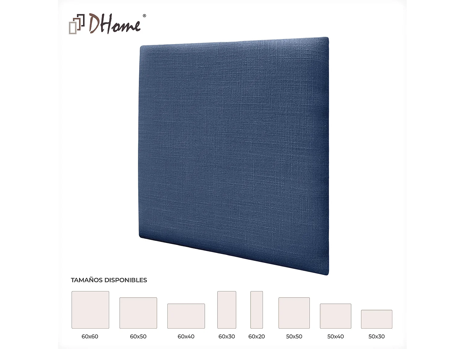 DHOME Set aus 1 mit Leinen gepolsterten selbstklebenden Paneel für Wände - Schallabsorbierend, Stoßschutz, Kopfteil-Dekoration (Marineblau, 60x60cm, x1)