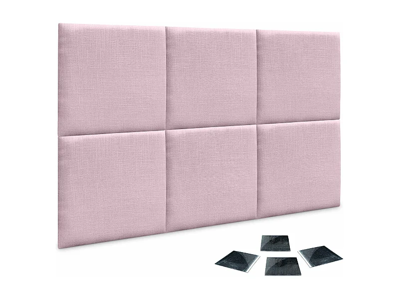 DHOME Ensemble de 6 Panneaux muraux en lin autocollants, absorption acoustique, protection contre les chocs et Têtes de Lit (Rose Poudré, 60x60cm, x6)