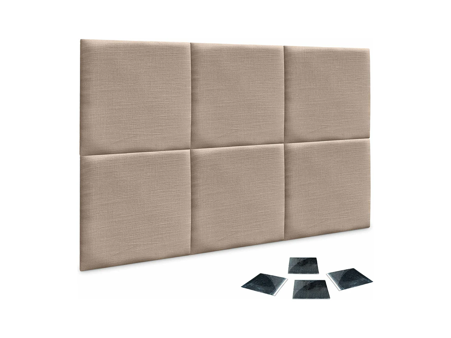 DHOME Set mit 6 gepolsterten Leinenpaneelen – Selbstklebende Wandpaneele, Akustikabsorber, Stoßschutz, Kopfteil (Erde, 60x60cm, x6)