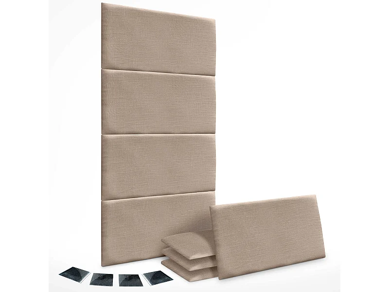 DHOME Set mit 8 gepolsterten Leinenpaneelen – Selbstklebende Wandpaneele, Akustikabsorber, Stoßschutz, Kopfteil (Erde, 60x40cm, x8)