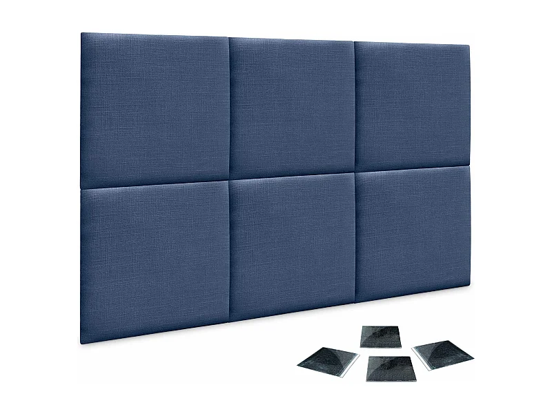 DHOME Ensemble de 6 Panneaux muraux en lin autocollants, absorption acoustique, protection contre les chocs et Têtes de Lit (Bleu Marine, 50x50cm, x6)