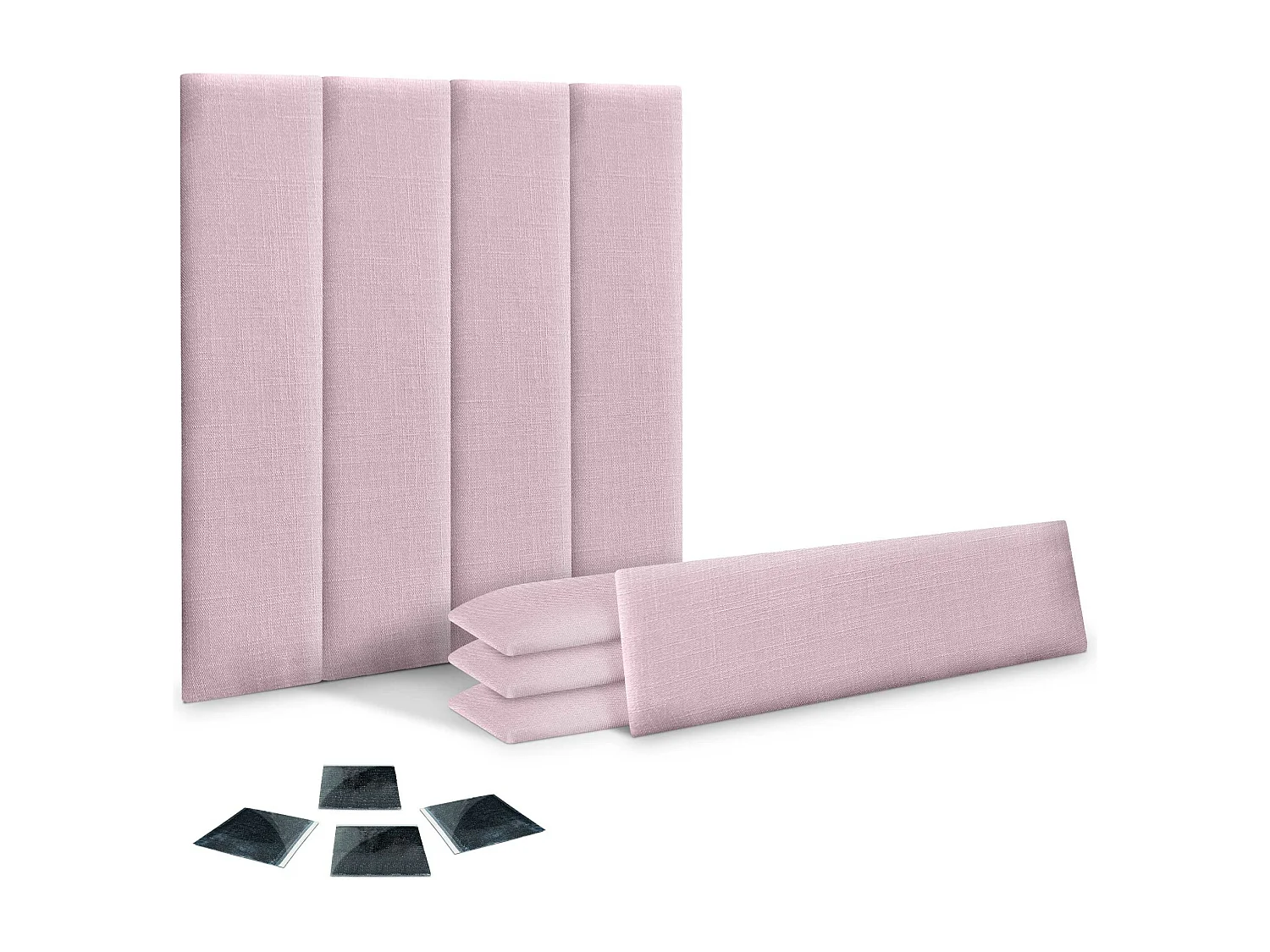 DHOME Ensemble de 8 Panneaux muraux en lin autocollants, absorption acoustique, protection contre les chocs et Têtes de Lit (Rose Poudré, 60x20cm, x8)