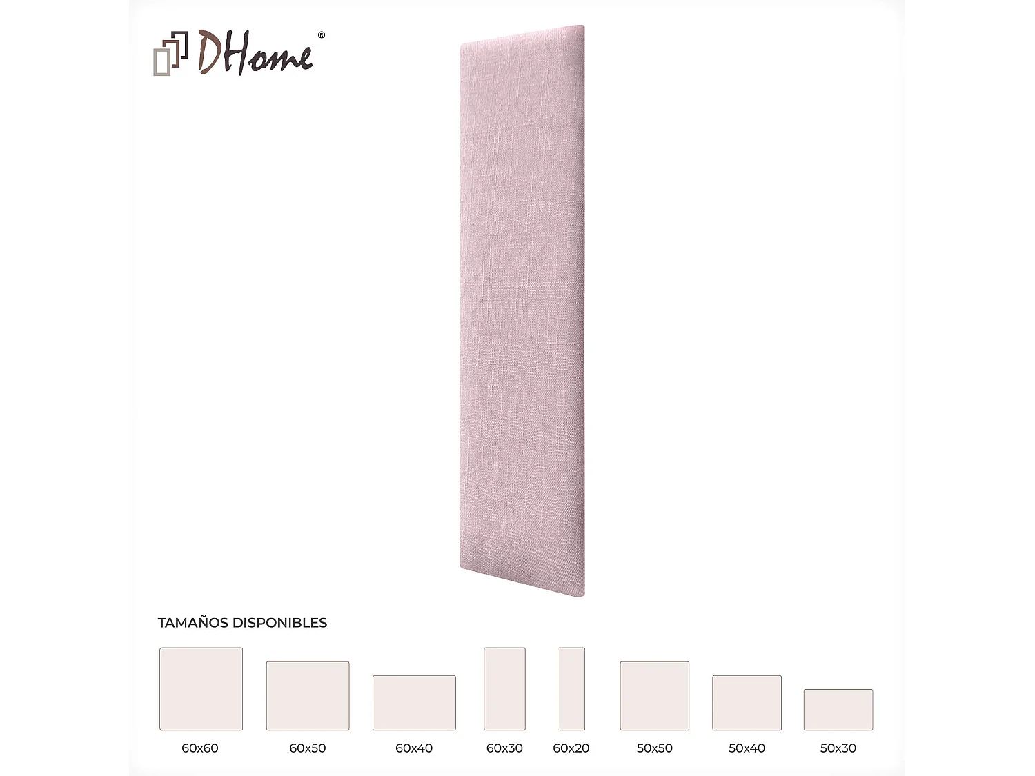DHOME Ensemble de 8 Panneaux muraux en lin autocollants, absorption acoustique, protection contre les chocs et Têtes de Lit (Rose Poudré, 60x20cm, x8)
