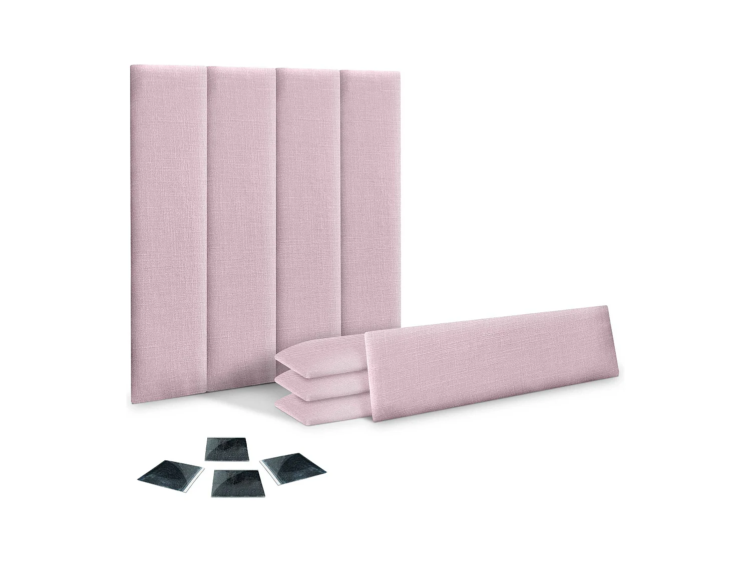 DHOME Set aus 1 mit Leinen gepolsterten selbstklebenden Paneel für Wände - Schallabsorbierend, Stoßschutz, Kopfteil-Dekoration (Rosa, 60x20cm, X8)
