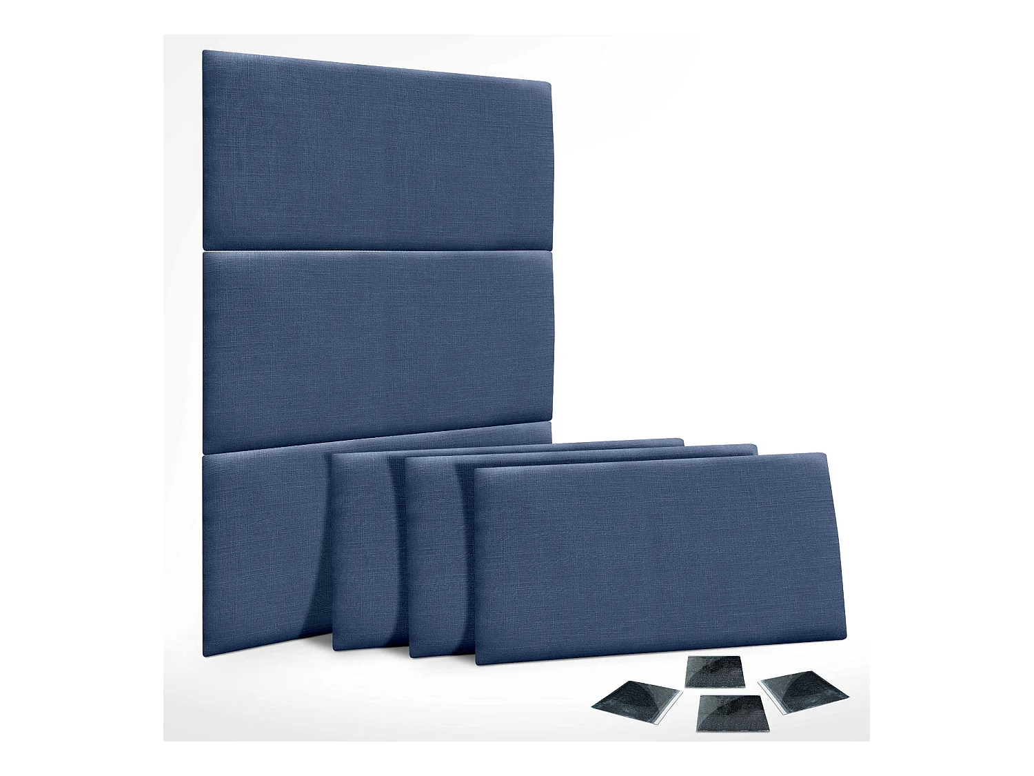DHOME Ensemble de 6 Panneaux muraux en lin autocollants, absorption acoustique, protection contre les chocs et Têtes de Lit (Bleu Marine, 60x50cm, x6)