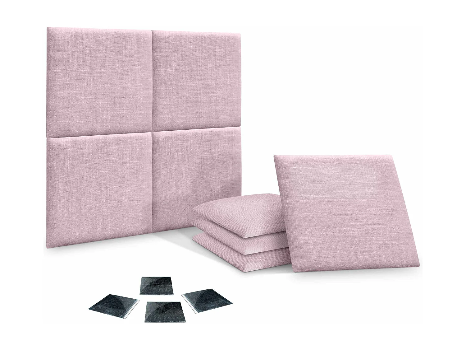 DHOME Ensemble de 8 Panneaux muraux en lin autocollants, absorption acoustique, protection contre les chocs et Têtes de Lit (Rose Poudré, 50x50cm, x8)